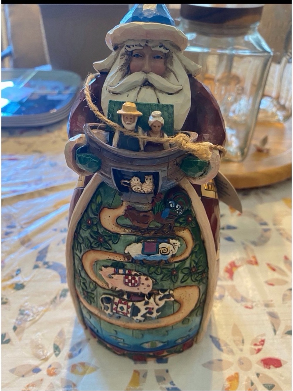 Jim Shore Hand-Painted Santa with Noah's Ark Motif in Red, Green & Blue